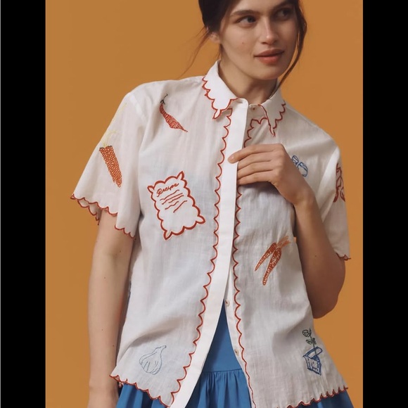 Maeve x Anthropologie Women’s Embroidered Italian Recipe Blouse Shirt Top sz 3X - Picture 1 of 7